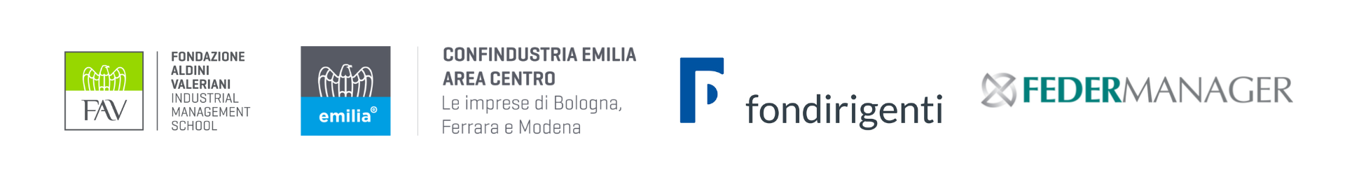 Partner logos - FAV, Confindustria Emilia, Fondirigenti, Federmanager
